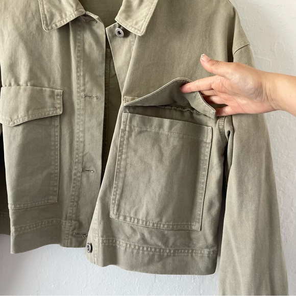 Zara Green Cropped Boxy Denim Jacket - Picture 7 of 13